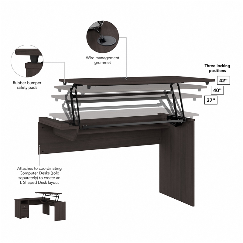 Maklaine Engineered Wood 3 Position Sit to Stand Desk Return in Heather Gray
