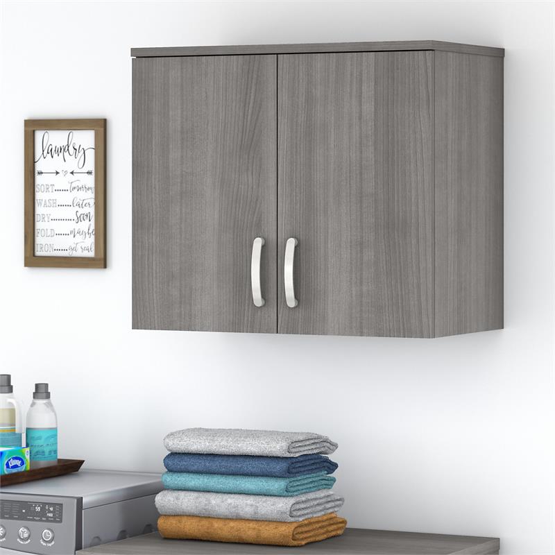 Maklaine Engineered Wood Laundry Room Wall Cabinet with Doors in Platinum Gray