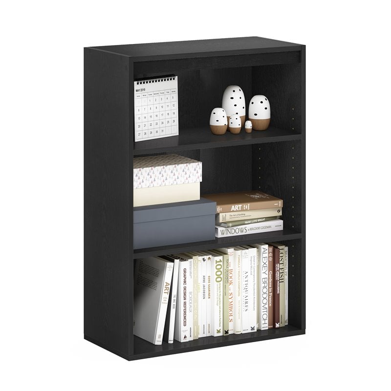 Maklaine Contemporary Engineered Wood 3-Tier Open Shelf in Black
