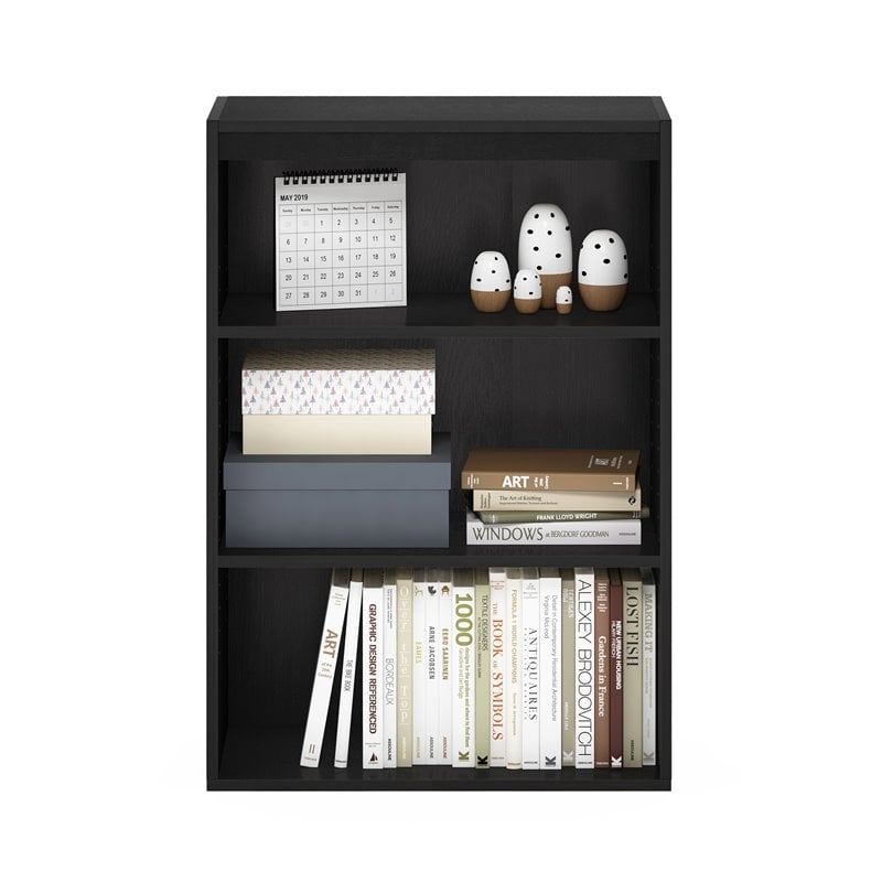 Maklaine Contemporary Engineered Wood 3-Tier Open Shelf in Black