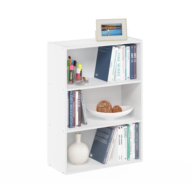 Maklaine Contemporary Engineered Wood 3-Tier Open Shelf in Plain White