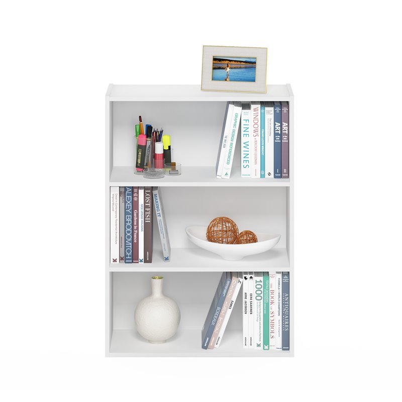 Maklaine Contemporary Engineered Wood 3-Tier Open Shelf in Plain White