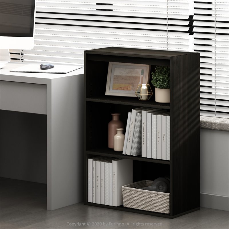Maklaine Contemporary Engineered Wood 3-Tier Open Shelf in Espresso