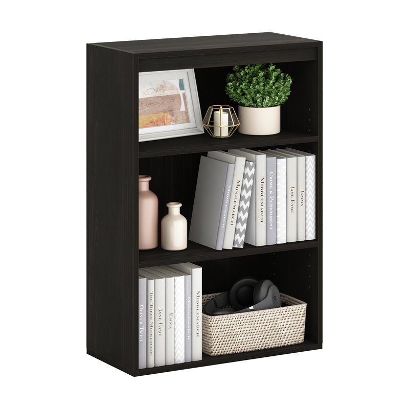 Maklaine Contemporary Engineered Wood 3-Tier Open Shelf in Espresso