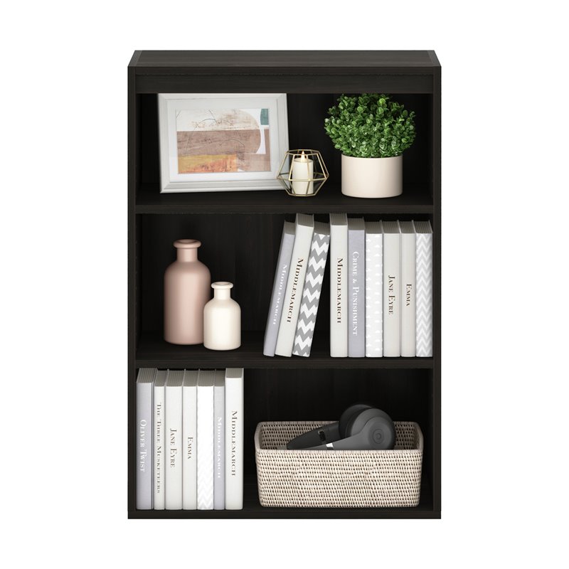 Maklaine Contemporary Engineered Wood 3-Tier Open Shelf in Espresso