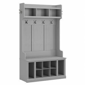 Maklaine Engineered Wood 40W Hall Tree and Shoe Bench with Shelves in Gray
