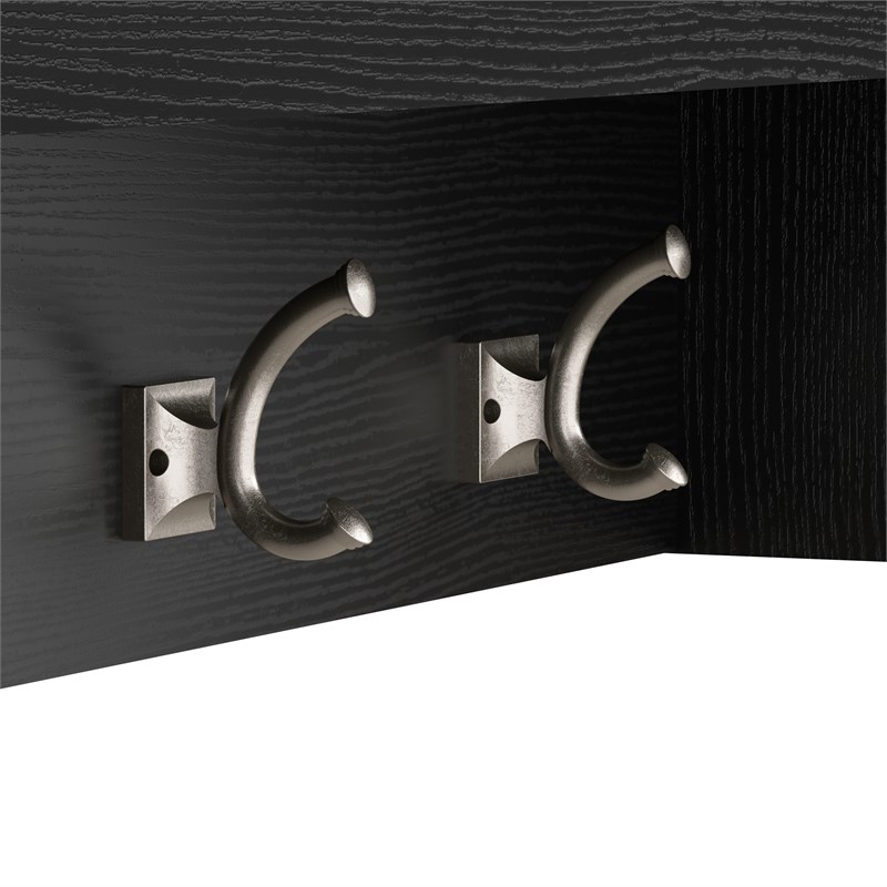 Maklaine Engineered Wood 24W Hall Tree & Shoe Bench w/ Drawer in Black Oak