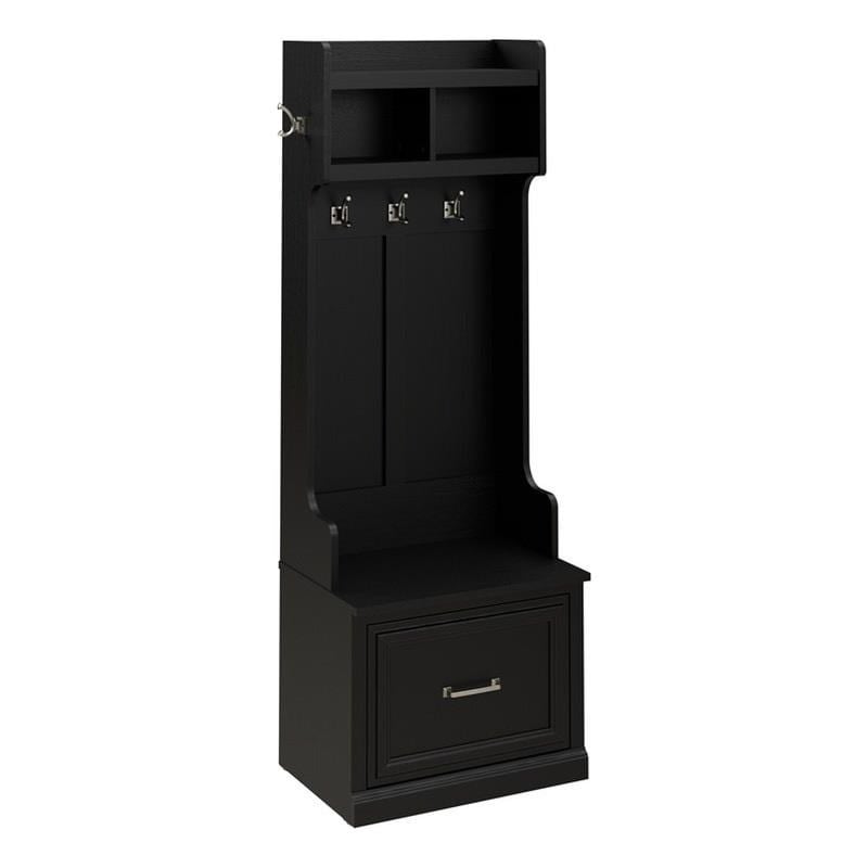 Maklaine Engineered Wood 24W Hall Tree & Shoe Bench w/ Drawer in Black Oak