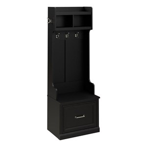 Maklaine Engineered Wood 24W Hall Tree & Shoe Bench w/ Drawer in Black Oak