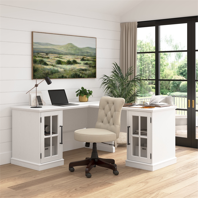 Maklaine Engineered Wood Transitional 60W L Shaped Desk with Storage