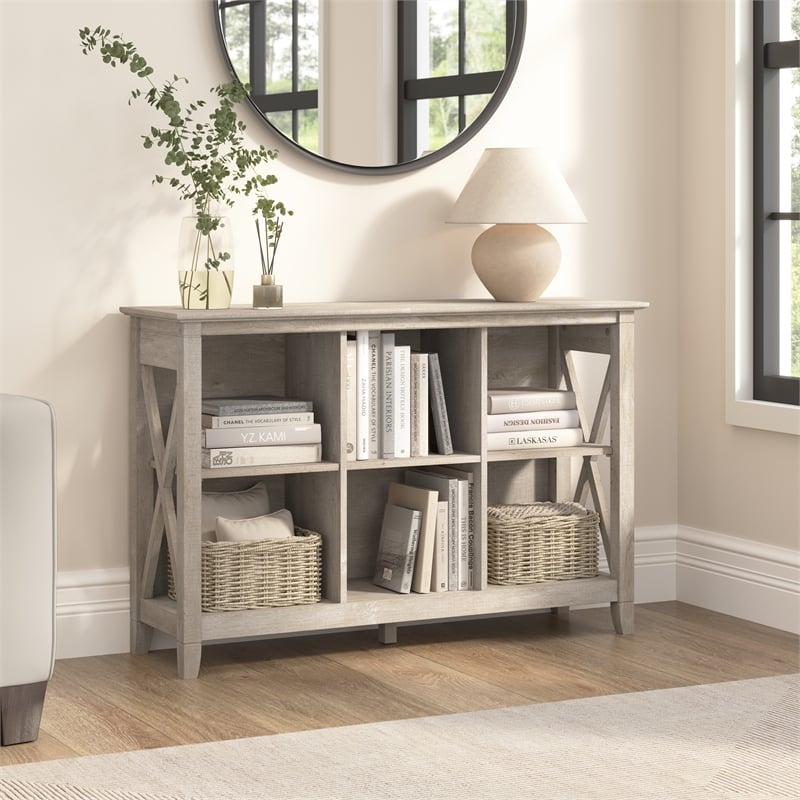 Maklaine Farmhouse Engineered Wood 6 Cube Bookcase in Washed Gray