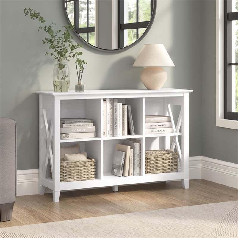 Maklaine Farmhouse Engineered Wood 6 Cube Bookcase in Pure White Oak