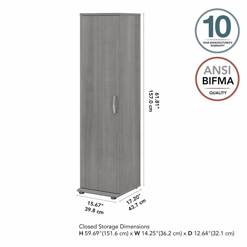 Maklaine Engineered Wood Narrow Linen Tower with Door in Platinum Gray