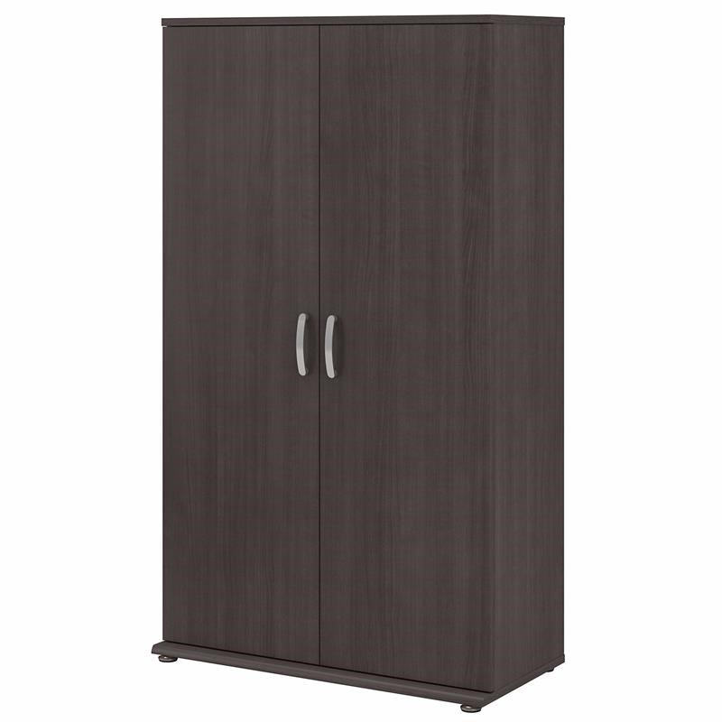 Maklaine Engineered Wood Tall Linen Cabinet with Doors in Storm Gray