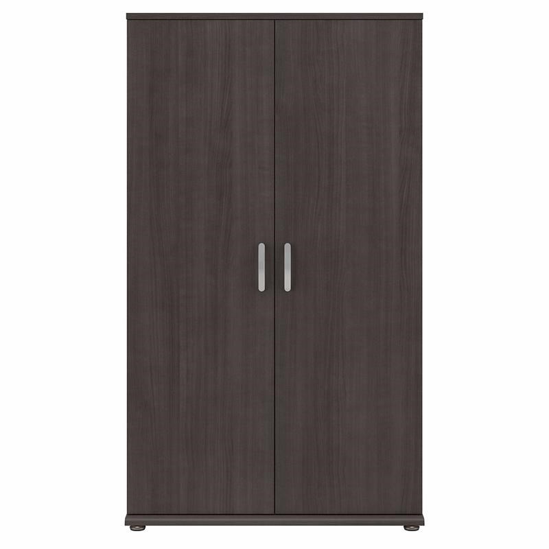 Maklaine Engineered Wood Tall Linen Cabinet with Doors in Storm Gray
