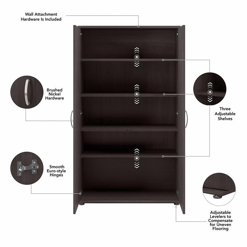 Maklaine Engineered Wood Tall Linen Cabinet with Doors in Storm Gray