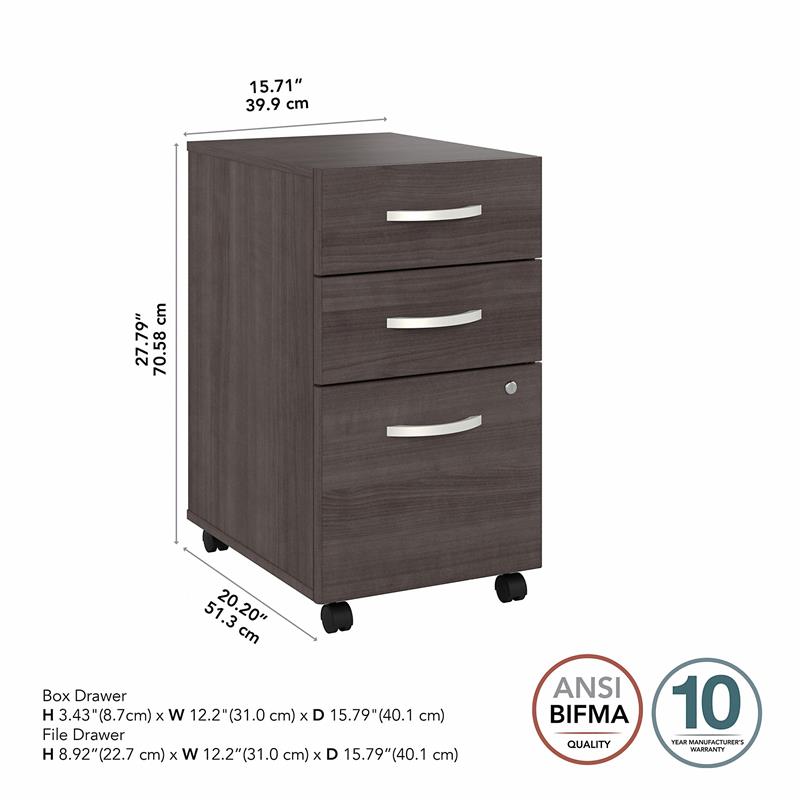 Maklaine Engineered Wood 3 Drawer Mobile File Cabinet in Storm Gray