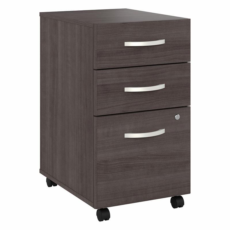 Maklaine Engineered Wood 3 Drawer Mobile File Cabinet in Storm Gray