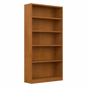 Maklaine Engineered Wood Tall 5 Shelf Bookcase in Natural Cherry