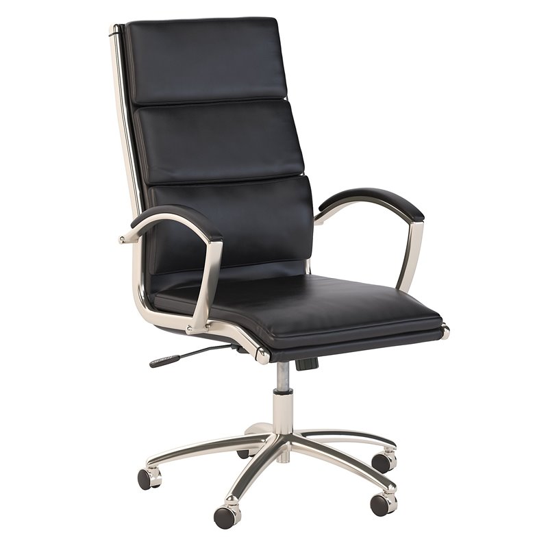 Maklaine Transitional High Back Leather Executive Office Chair in Black