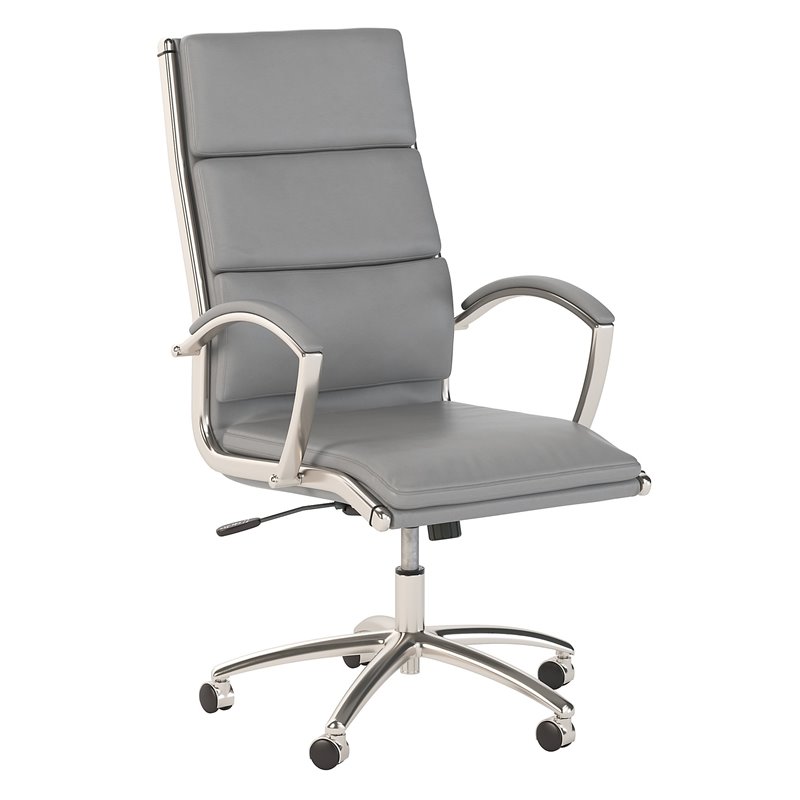 Maklaine High Back Leather Executive Office Chair in Light Gray Leather