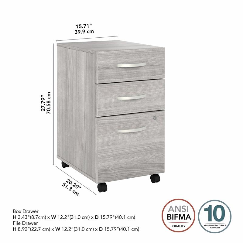 Maklaine Engineered Wood 3 Drawer Mobile File Cabinet in Platinum Gray
