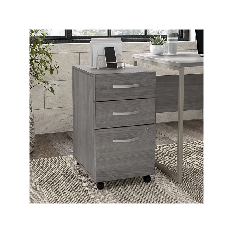 Maklaine Engineered Wood 3 Drawer Mobile File Cabinet in Platinum Gray