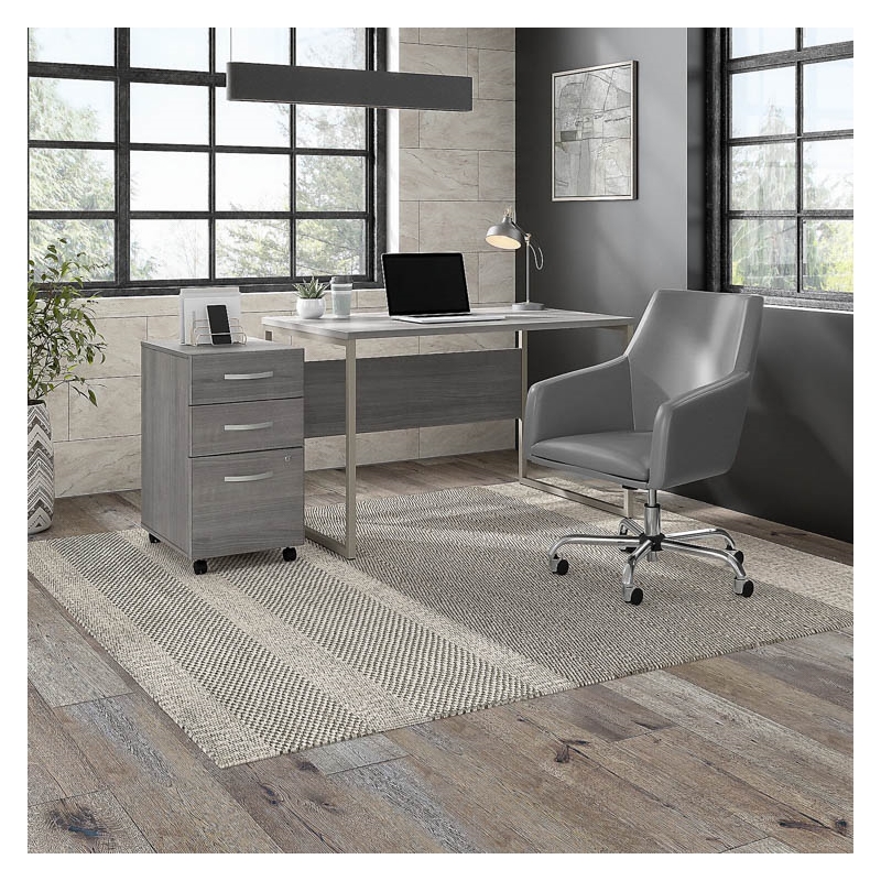 Maklaine Engineered Wood 3 Drawer Mobile File Cabinet in Platinum Gray