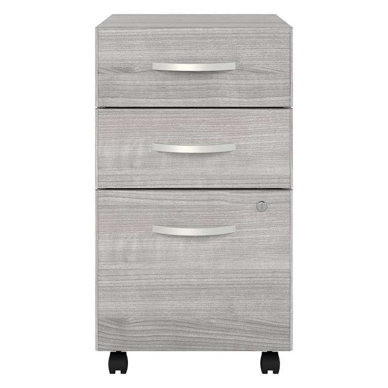 Maklaine Engineered Wood 3 Drawer Mobile File Cabinet in Platinum Gray