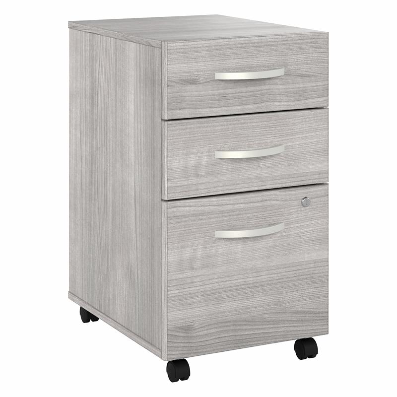 Maklaine Engineered Wood 3 Drawer Mobile File Cabinet in Platinum Gray
