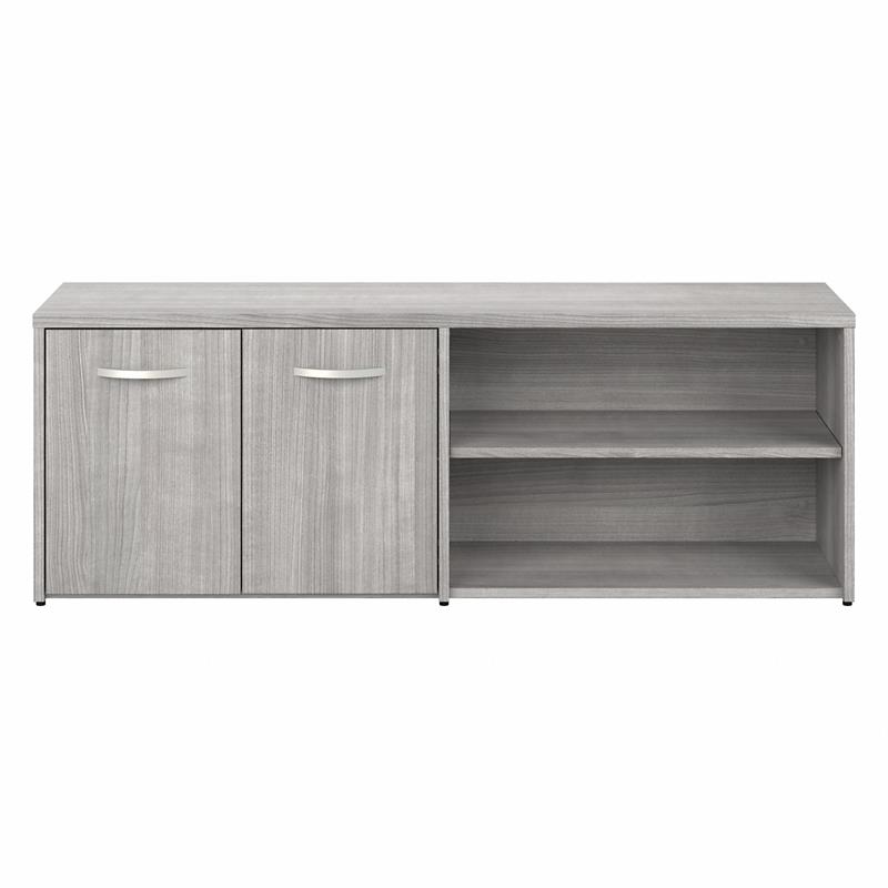 Maklaine Engineered Wood Low Storage Cabinet with Doors in Platinum Gray