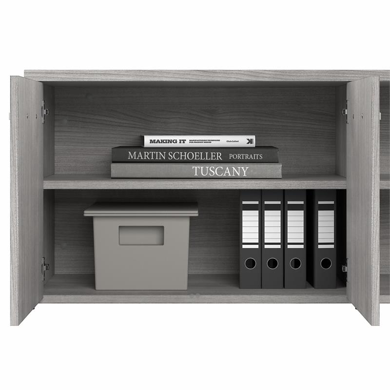 Maklaine Engineered Wood Low Storage Cabinet with Doors in Platinum Gray