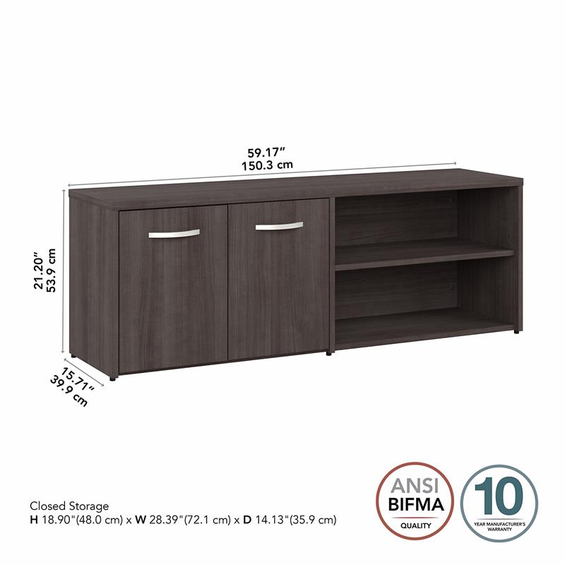 Maklaine Engineered Wood Low Storage Cabinet with Doors in Storm Gray