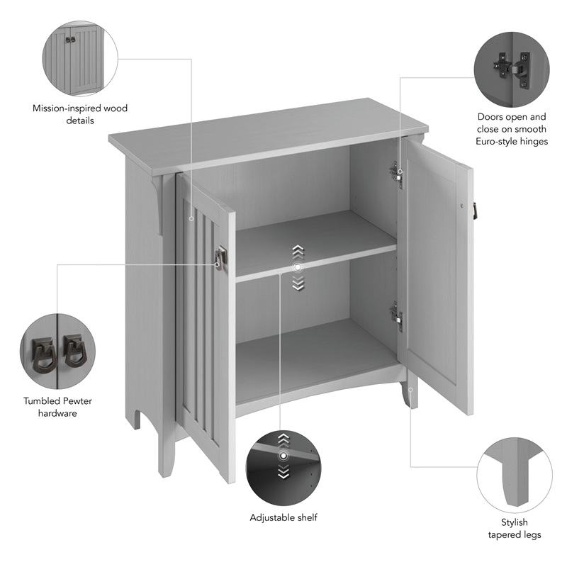Maklaine Small Storage Cabinet with Doors and Shelves in Cape Cod Gray