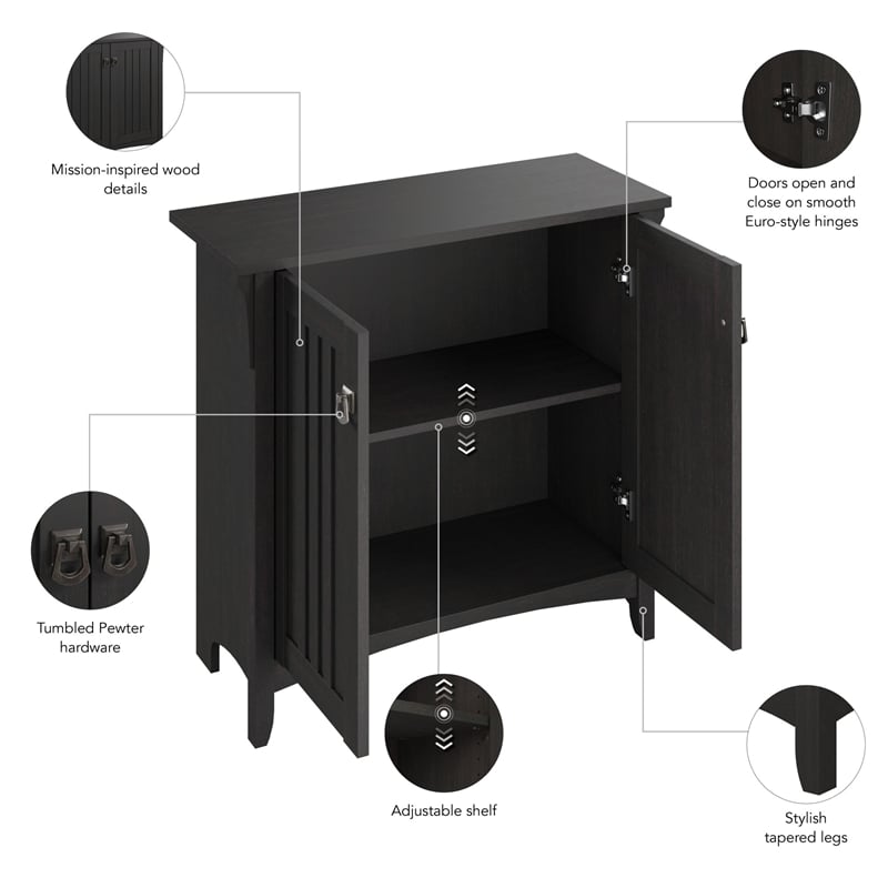 Maklaine Small Storage Cabinet with Doors and Shelves in Vintage Black