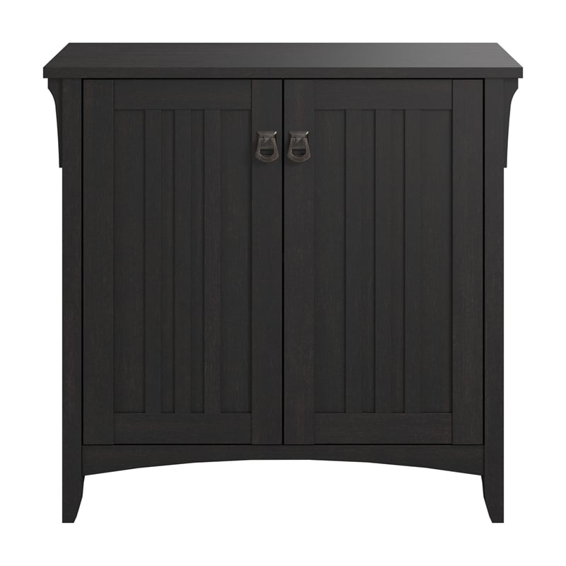 Maklaine Small Storage Cabinet with Doors and Shelves in Vintage Black