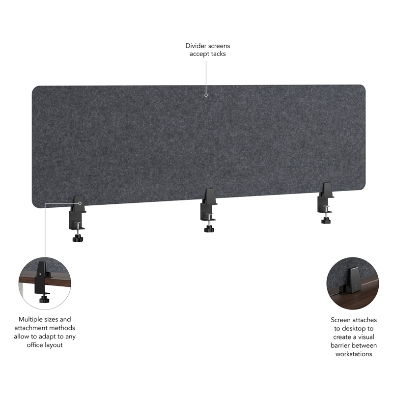 Maklaine Contemporary 58W Desktop Privacy Screen in Cool Charcoal