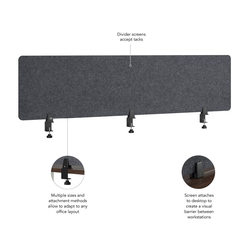 Maklaine Contemporary 70W Desktop Privacy Screen in Cool Charcoal