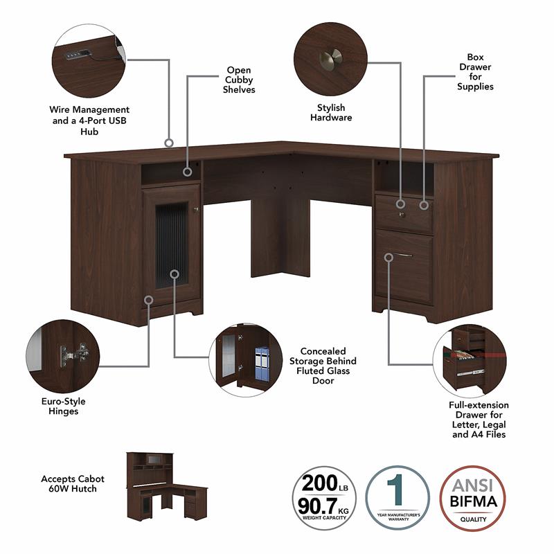 Maklaine Engineered Wood 60W L Shaped Computer Desk in Modern Walnut