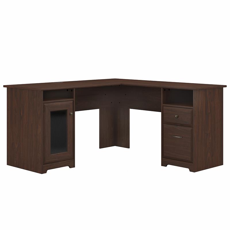 Maklaine Engineered Wood 60W L Shaped Computer Desk in Modern Walnut