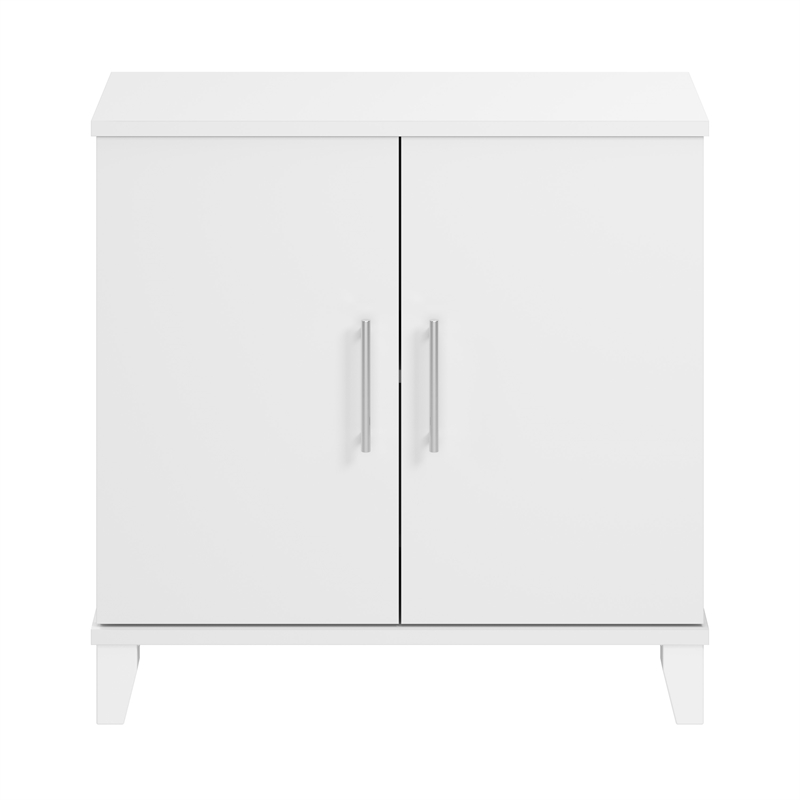 Maklaine Engineered Wood Small Storage Cabinet with Doors and Shelves in White