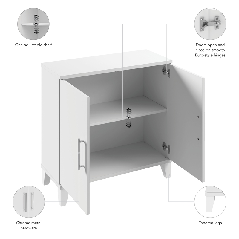 Maklaine Engineered Wood Small Storage Cabinet with Doors and Shelves in White
