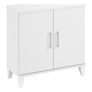 Maklaine Engineered Wood Small Storage Cabinet with Doors and Shelves in White