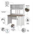 Maklaine Engineered Wood Small Computer Desk with Hutch in White/Shiplap Gray