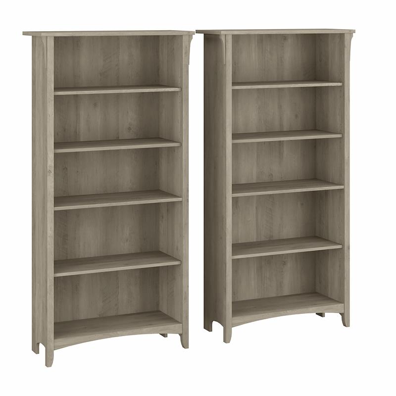 Maklaine Engineered Wood Tall 5 Shelf Bookcase Set of 2 in Driftwood Gray