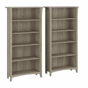 Maklaine Engineered Wood Tall 5 Shelf Bookcase Set of 2 in Driftwood Gray