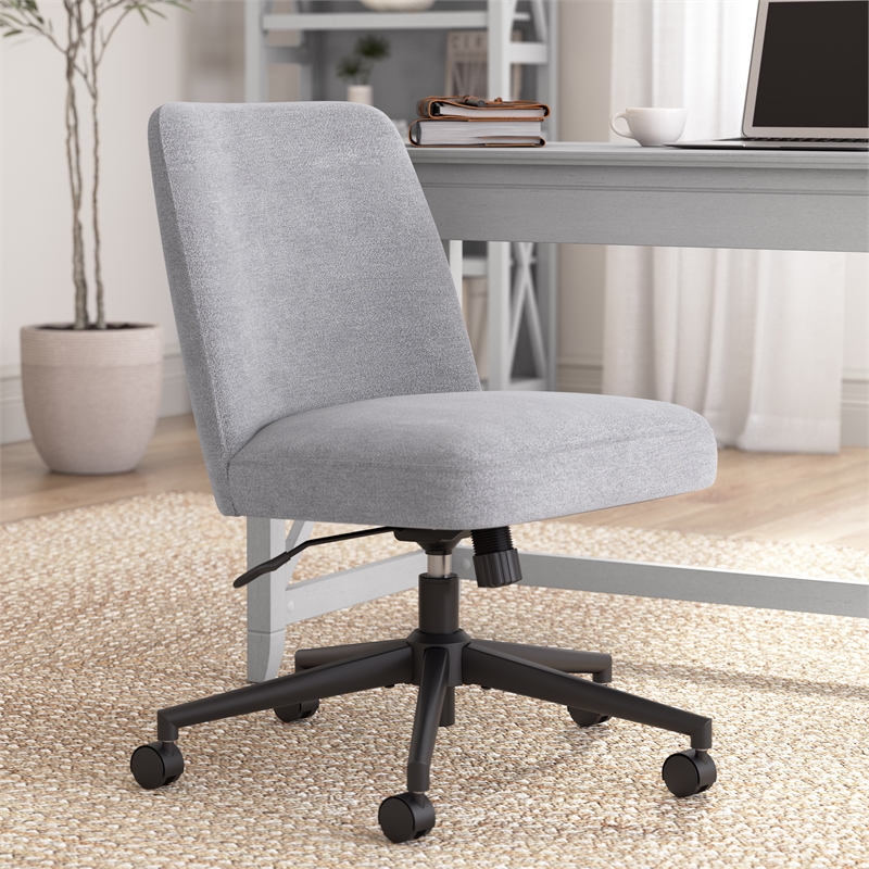 Maklaine Mid Back Armless Office Chair with Wheels in Cool Gray Fabric