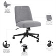 Maklaine Mid Back Armless Office Chair with Wheels in Cool Gray Fabric