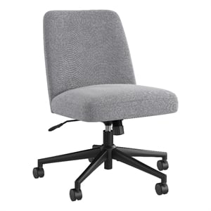 Maklaine Mid Back Armless Office Chair with Wheels in Cool Gray Fabric