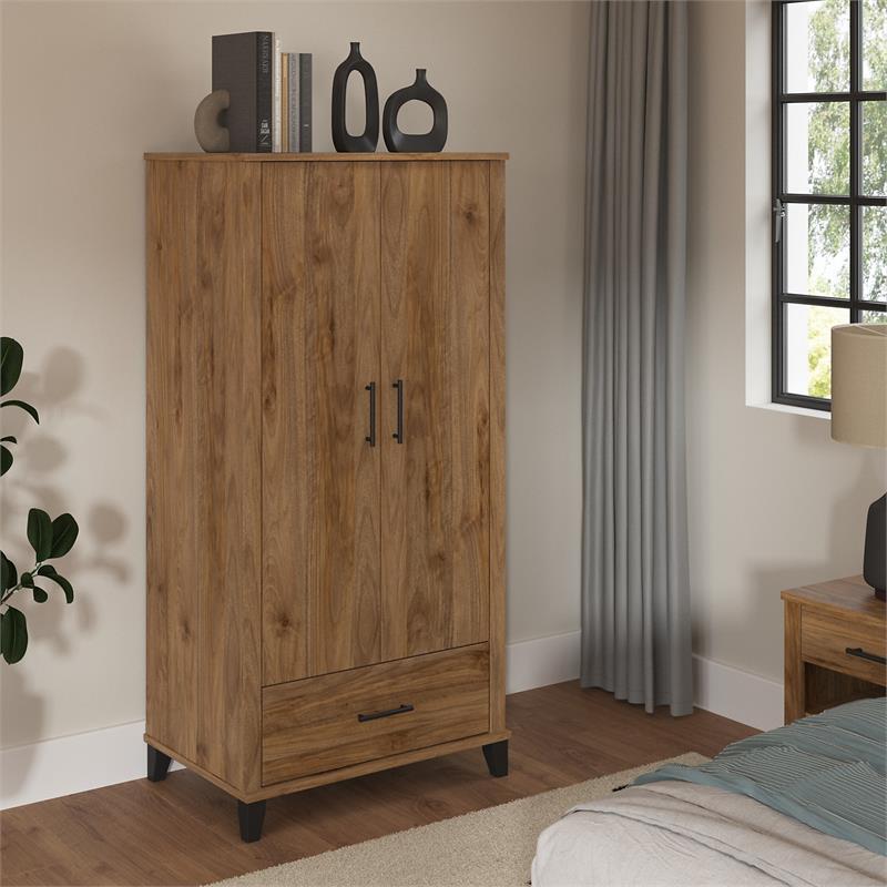 Maklaine Engineered Wood Large Armoire Cabinet in Fresh Walnut